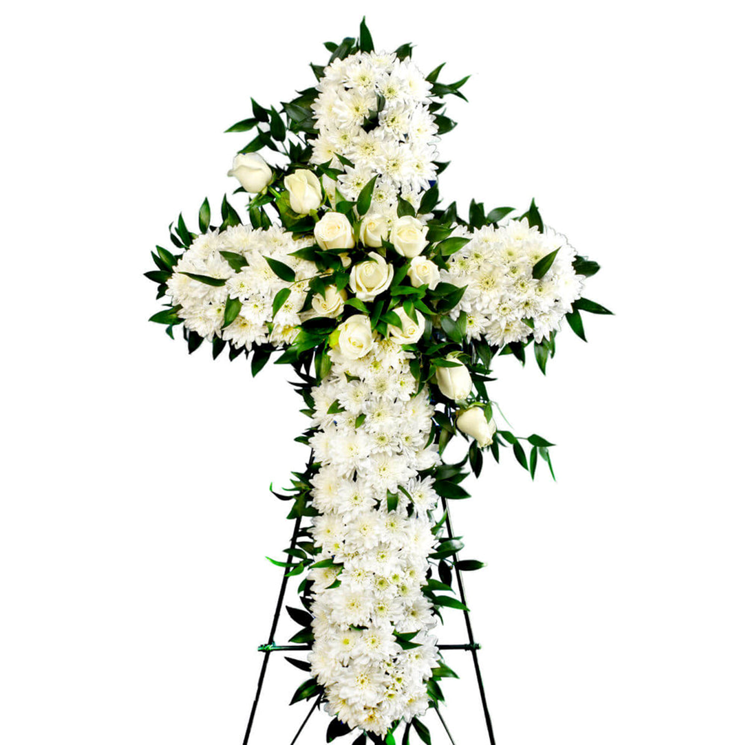 FuneralCross_30inchTall - Rainbow Floral