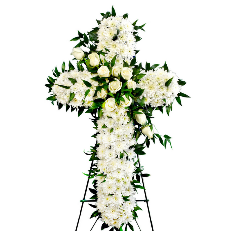 FuneralCross_30inchTall - Rainbow Floral